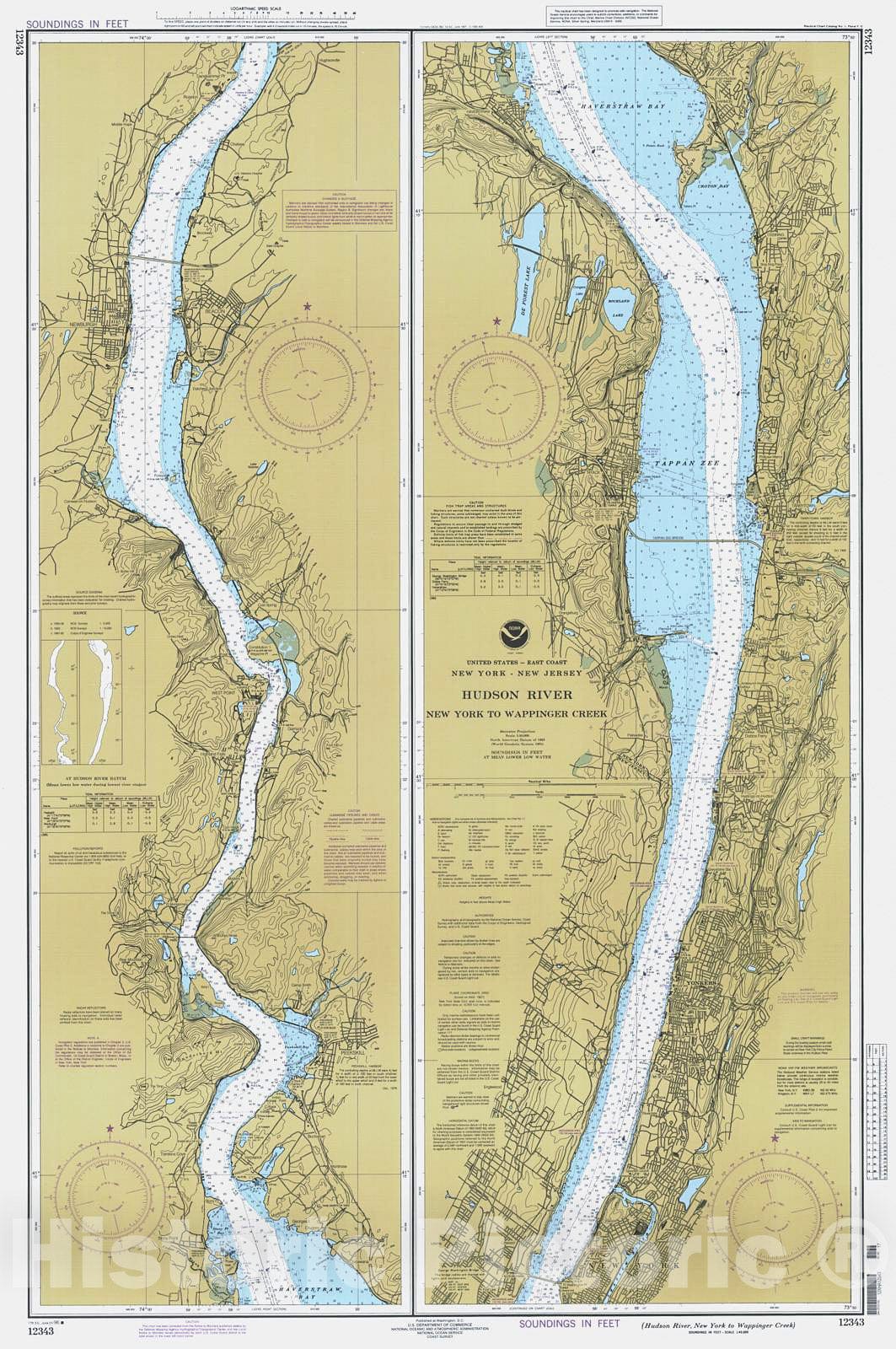 Historic Nautical Map - Hudson River - New York To Wappinger Creek, 1996 NOAA Chart - New York, New Jersey (NY, NJ) - Vintage Wall Art