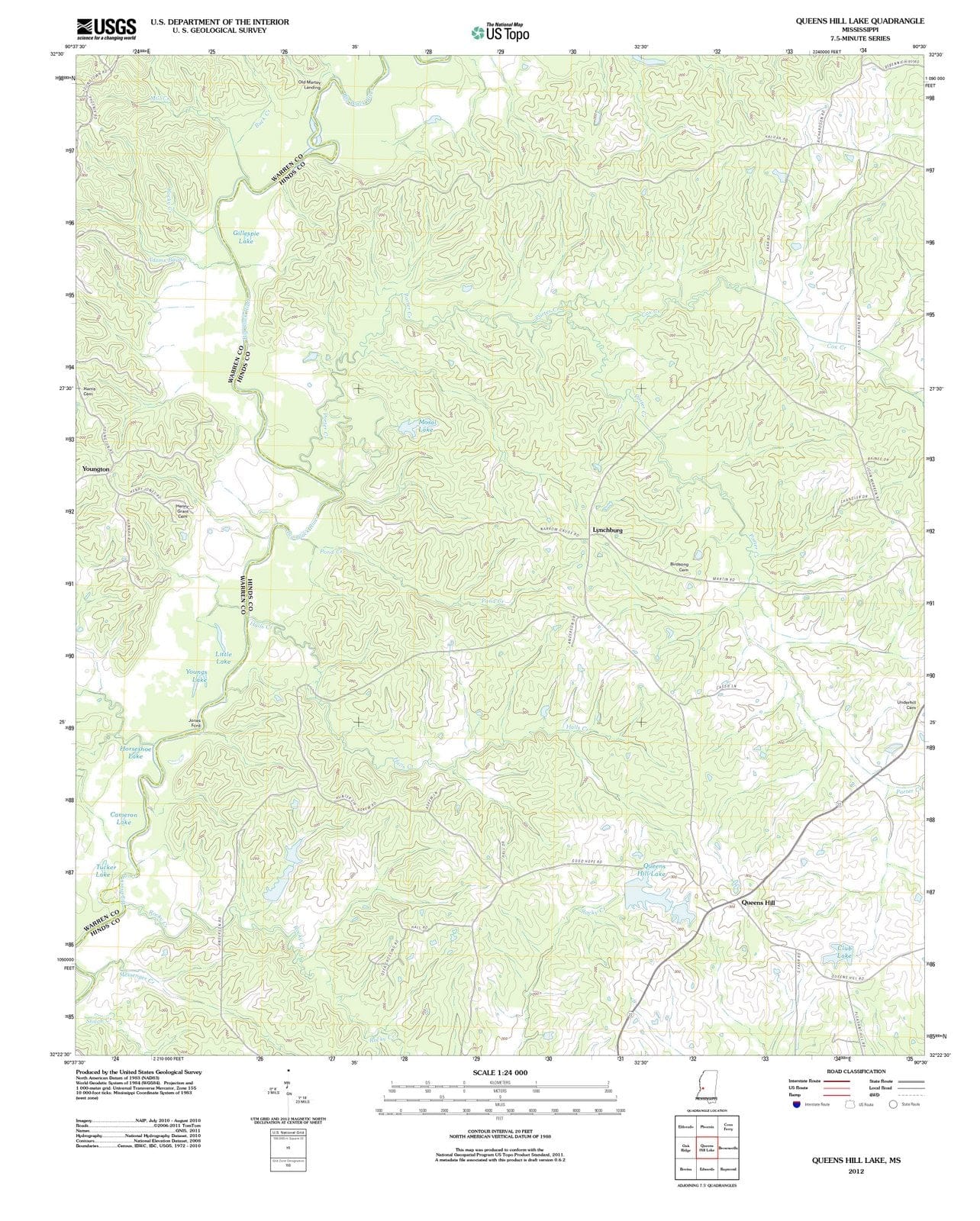 2012 Queens Hill Lake, MS - Mississippi - USGS Topographic Map