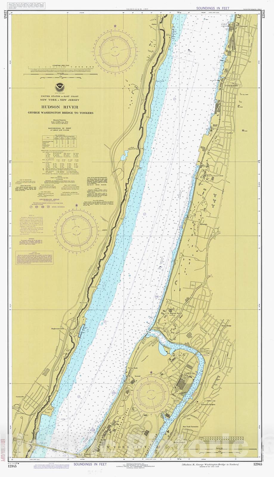 Historic Historic Nautical Map - Hudson River - George Washington Bridge To Yonkers, 1983 NOAA Chart - New Jersey, New York (NJ, NY) - Antique Vintage Decor Poster Wall Art Reproduction