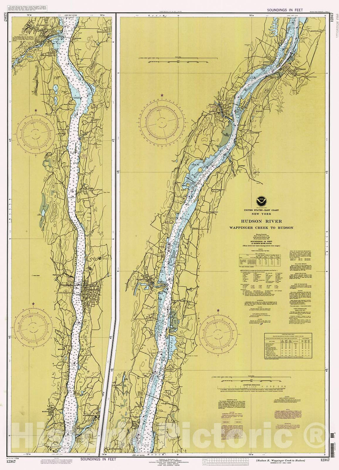 Historic Nautical Map - Hudson River -Wappinger Creek To Hudson, 1995 NOAA Chart - New York (NY) - Vintage Wall Art