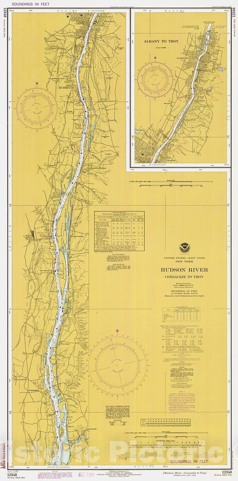 Historic Nautical Map - Hudson River - Coxsackie To Troy, 1977 NOAA Chart - New York (NY) - Vintage Wall Art