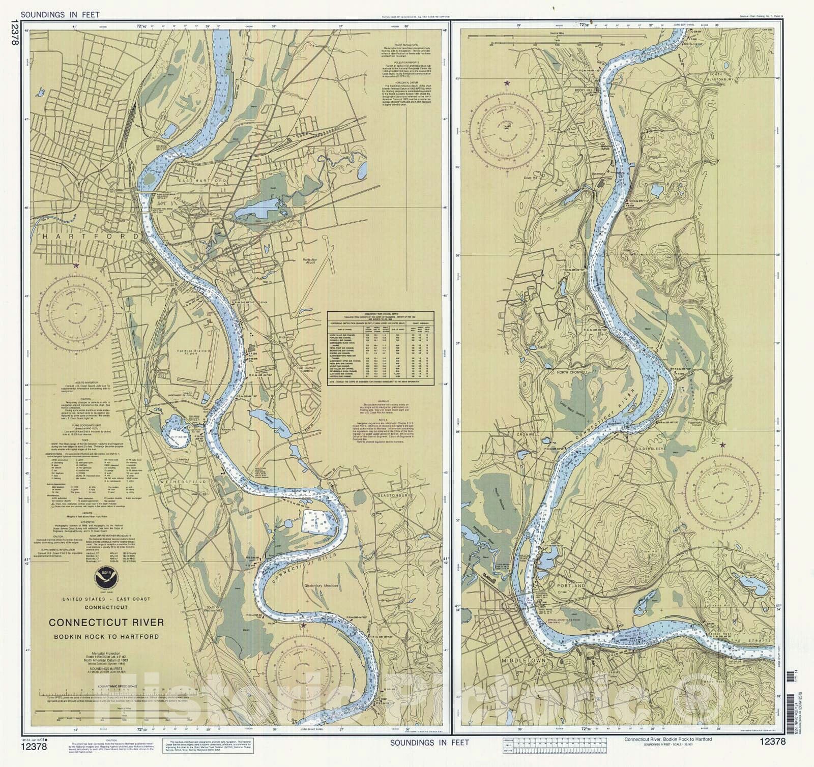 Historic Nautical Map - Connecticut River - Bodkin Rock To Hartford, 2001 NOAA Chart - Connecticut (CT) - Vintage Wall Art