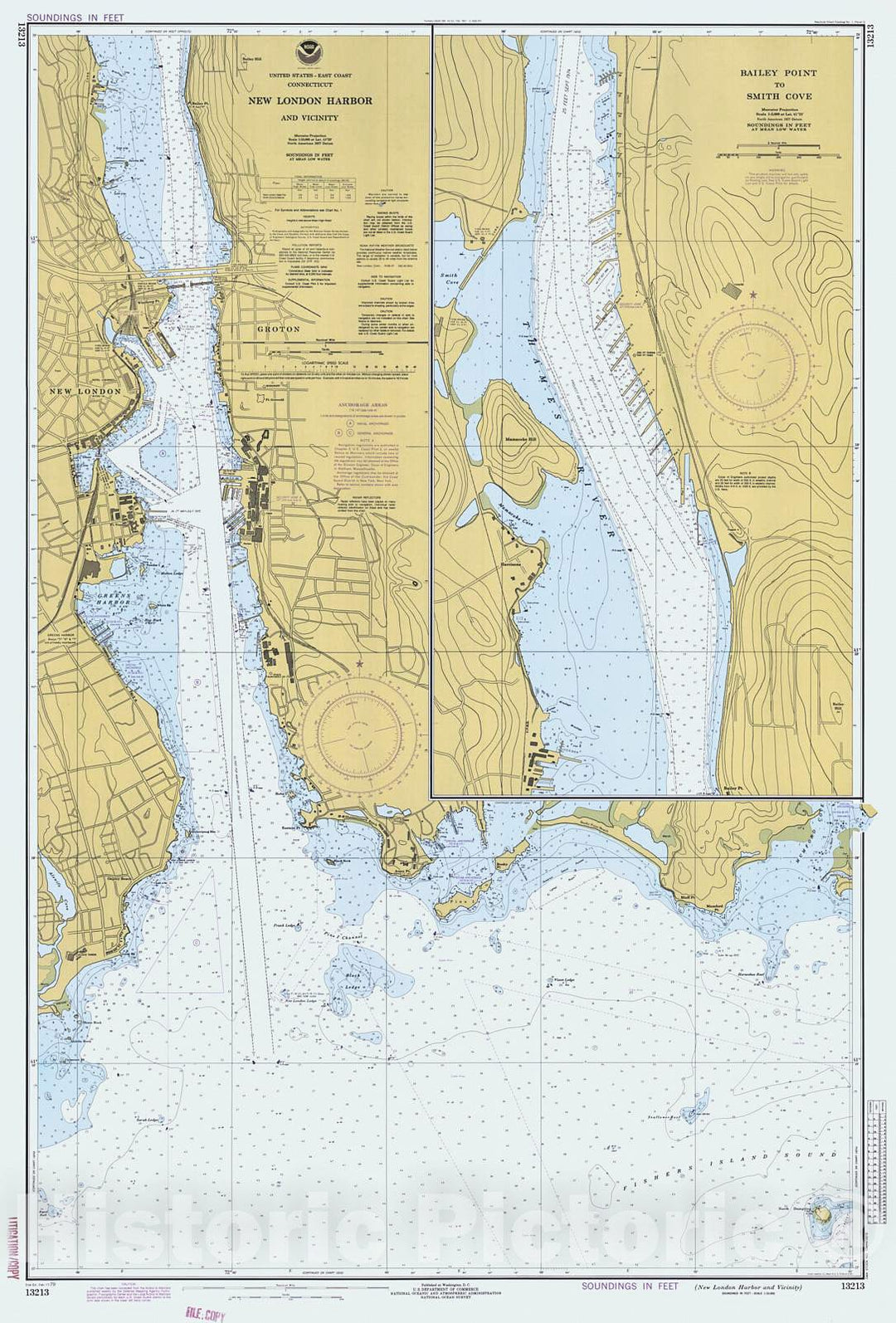 Historic Nautical Map - New London Harbor And Vicinity, 1979 NOAA Chart - Connecticut (CT) - Vintage Wall Art