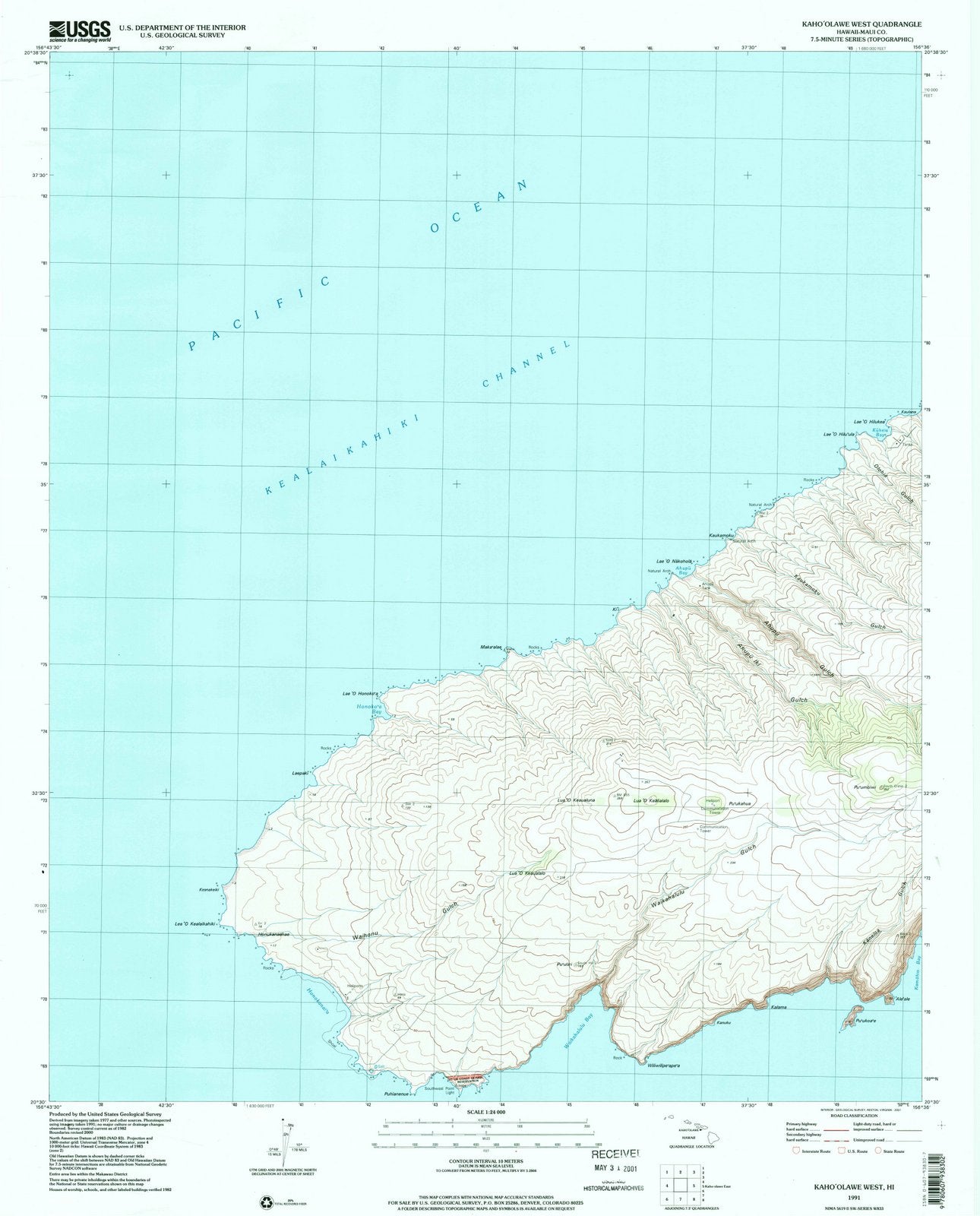 1991 Kahoolawe West, HI - Hawaii - USGS Topographic Map