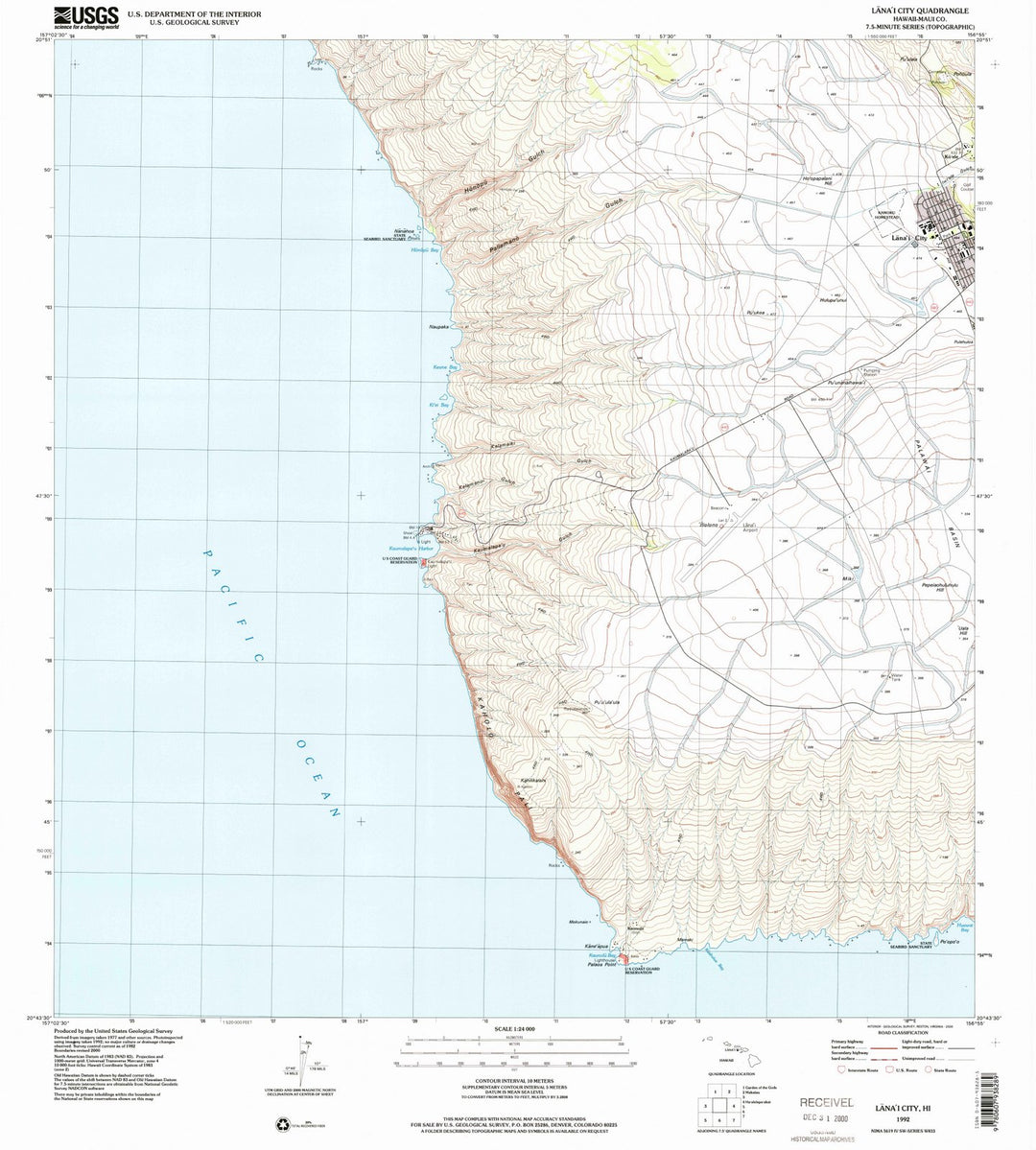 1992 Lanai City, HI - Hawaii - USGS Topographic Map