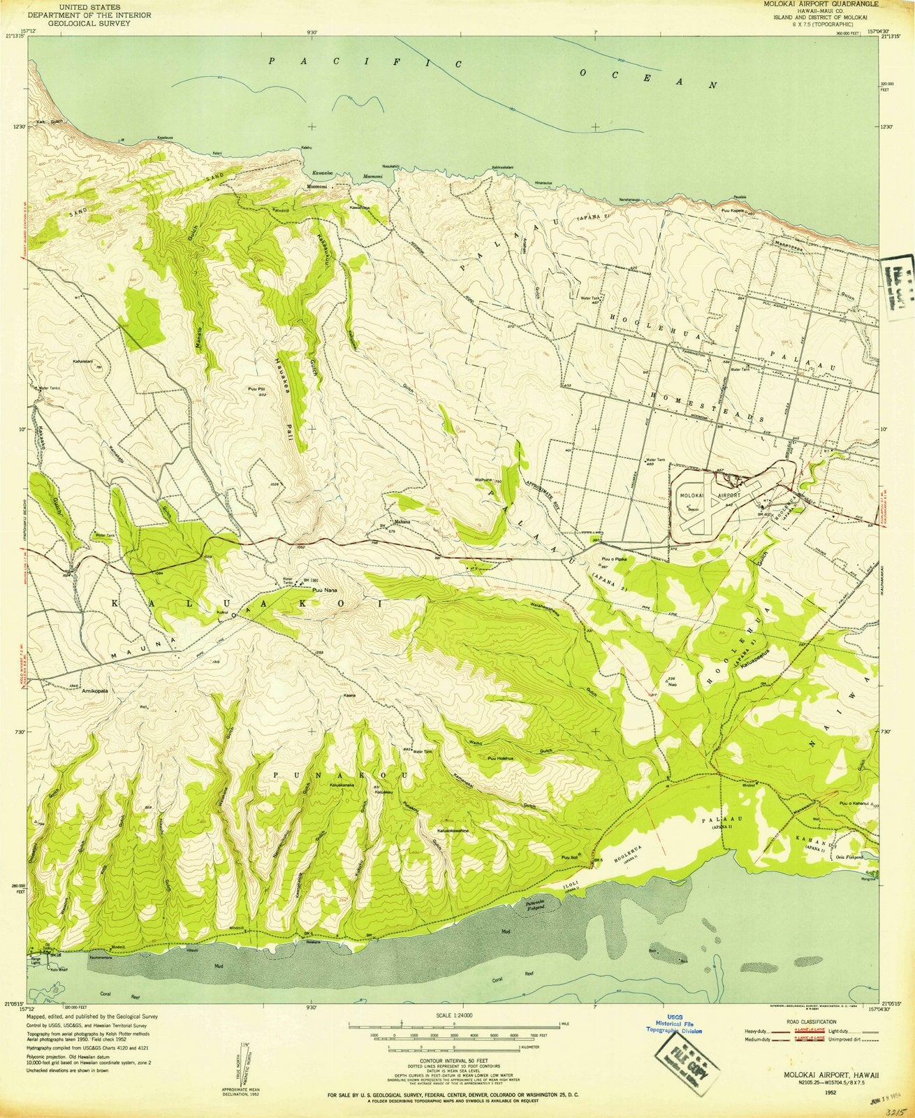 1952 Molokai Airport, HI - Hawaii - USGS Topographic Map