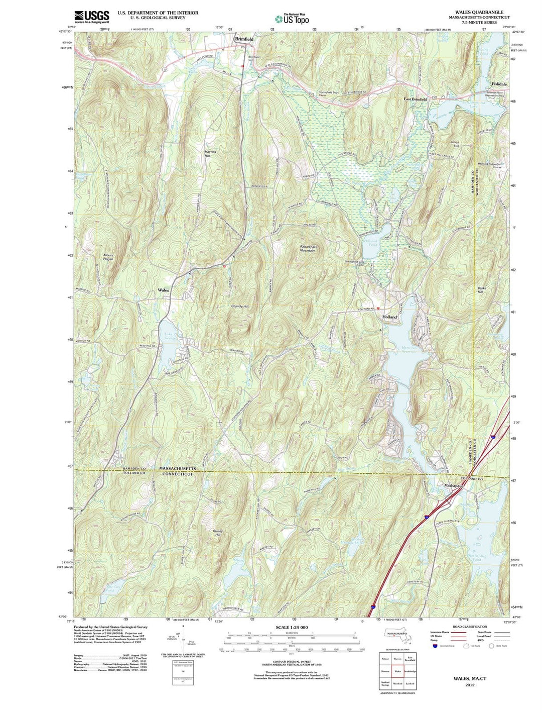 2012 Wales, MA - Massachusetts - USGS Topographic Map