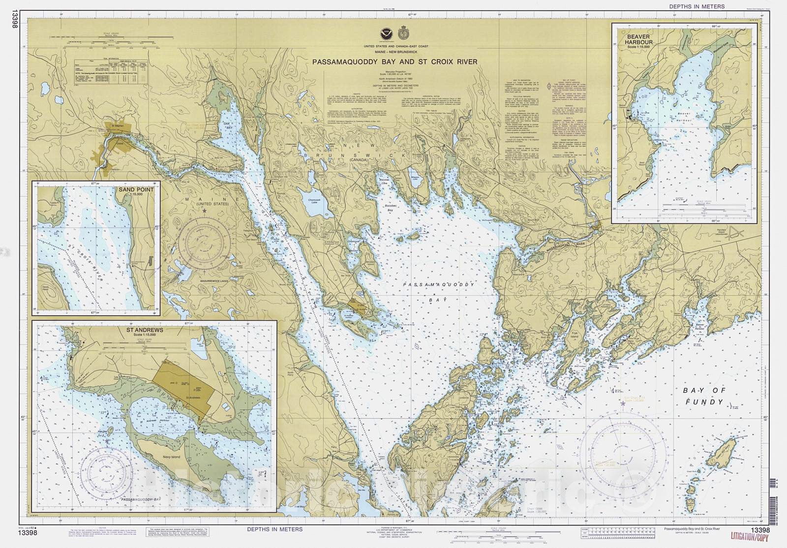 Historic Nautical Map - Passamaquoddy Bay And St Croix River, 1992 NOAA Chart - Maine (ME) - Vintage Wall Art