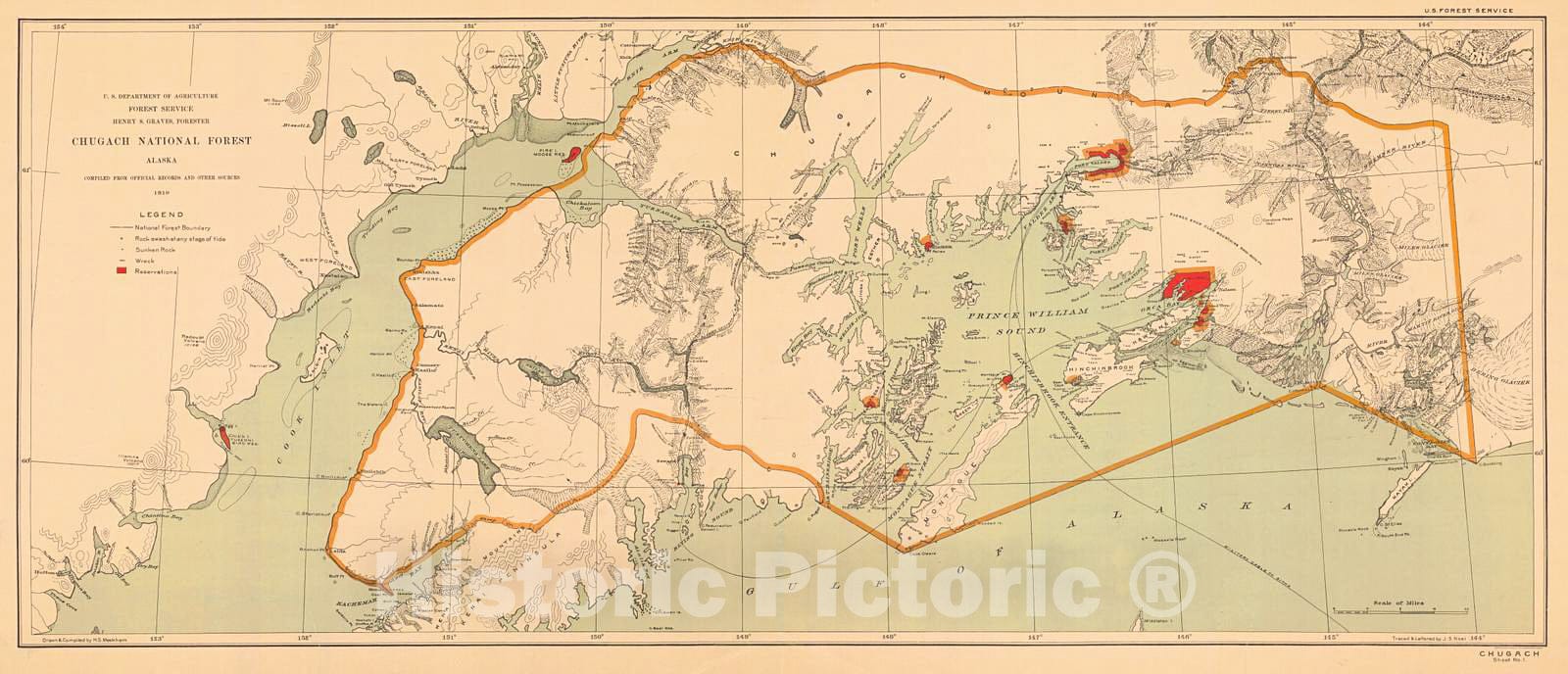 Historic Nautical Map - Map Of Chugach National Forest, 1910 NOAA Topographic - Alaska (AK) - Vintage Wall Art