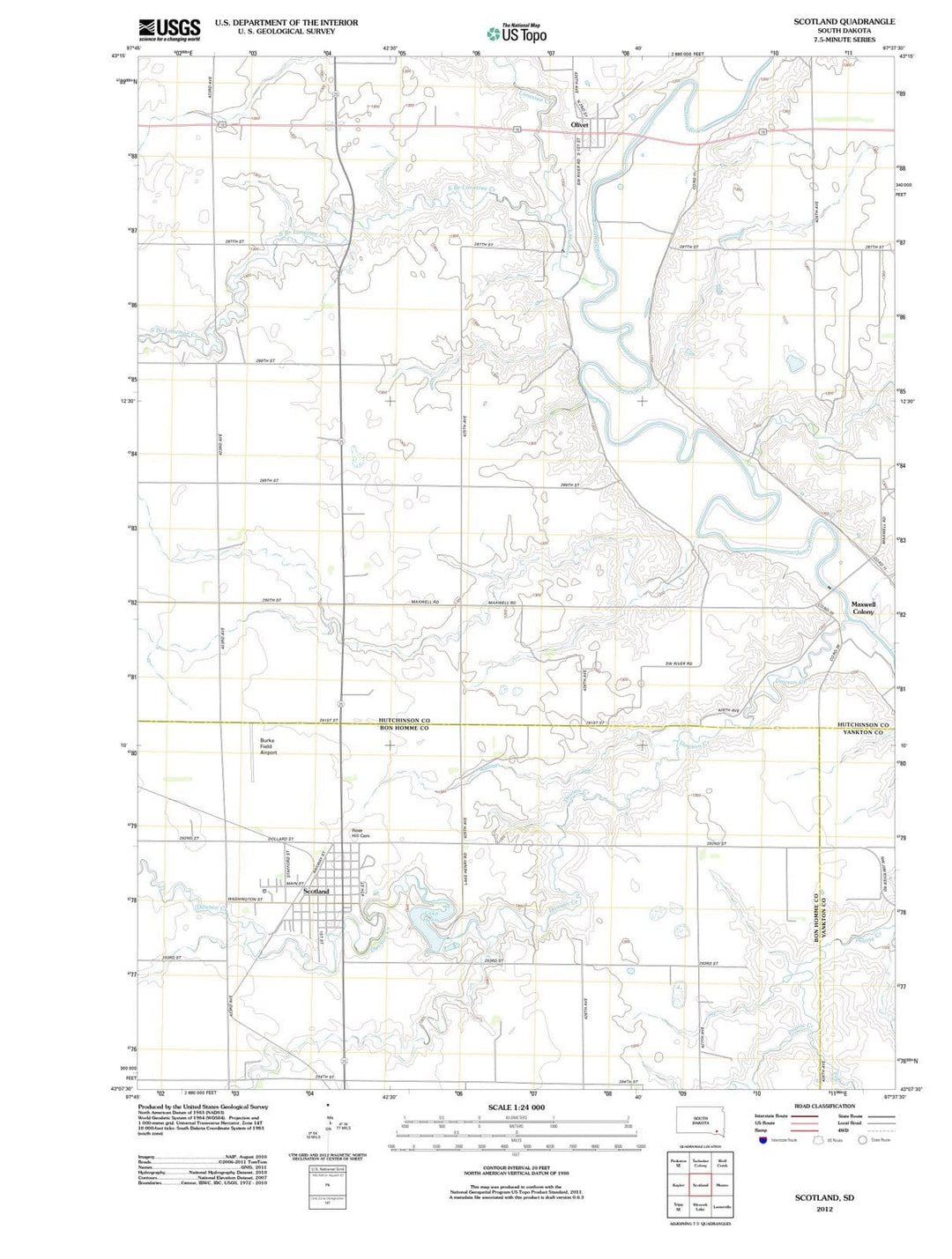 2012 Scotland, SD - South Dakota - USGS Topographic Map