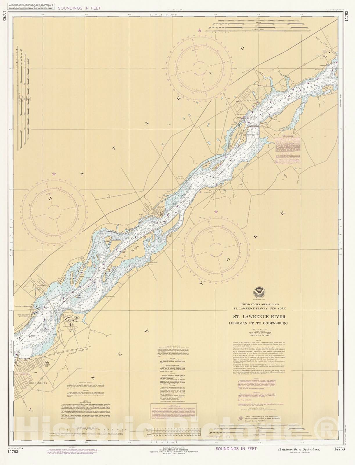 Historic Nautical Map - St Lawrence River Leishman Pt To Ogdensburg, 1988 NOAA Chart - New York (NY) - Vintage Wall Art