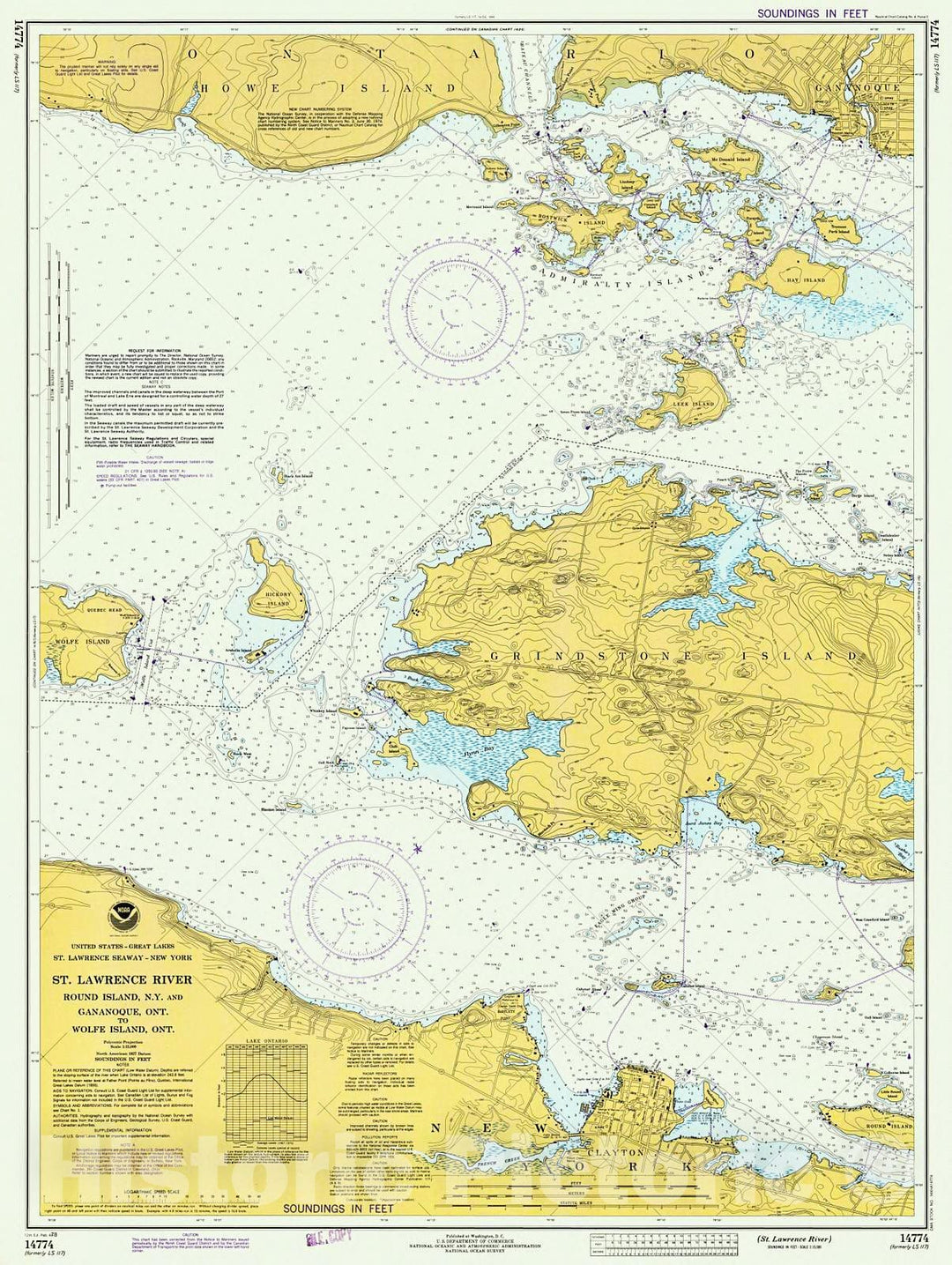 Historic Nautical Map - St Lawrence River Round Island Ny And Gananoque Ont To Wolfe Island Ont, 1978 NOAA Chart - New York (NY) - Vintage Wall Art