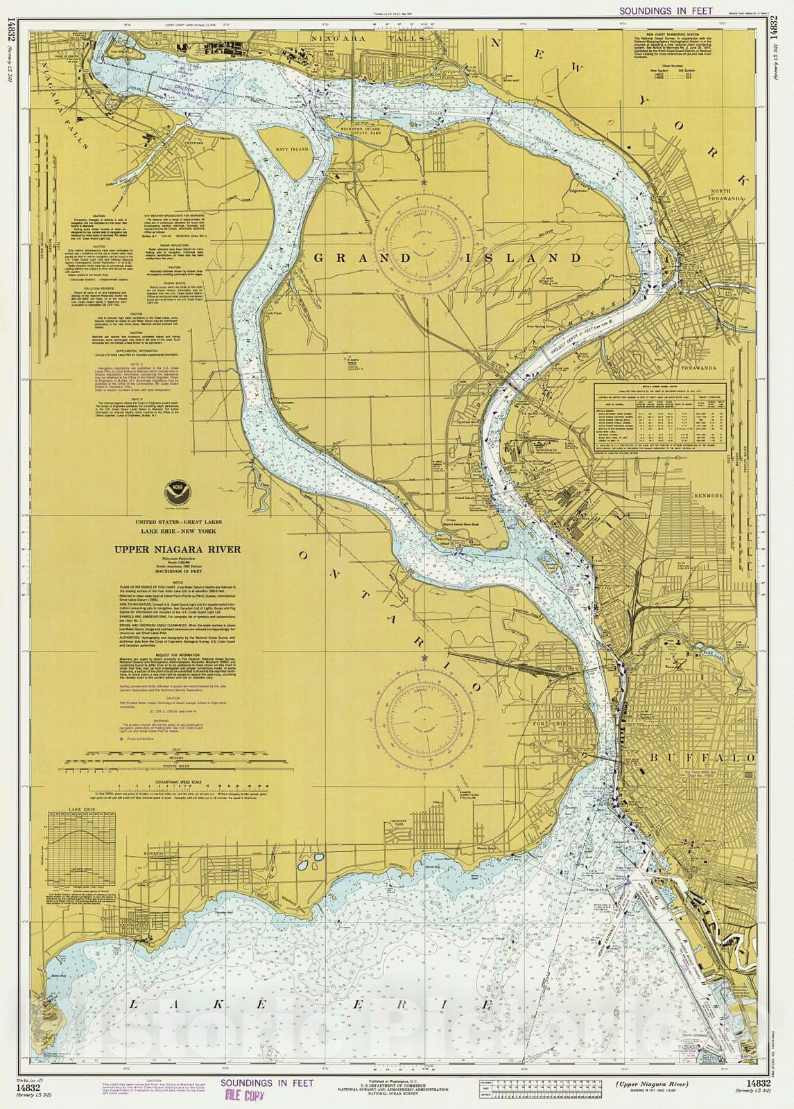 Historic Nautical Map - Upper Niagara River, 1977 NOAA Chart - New York (NY) - Vintage Wall Art