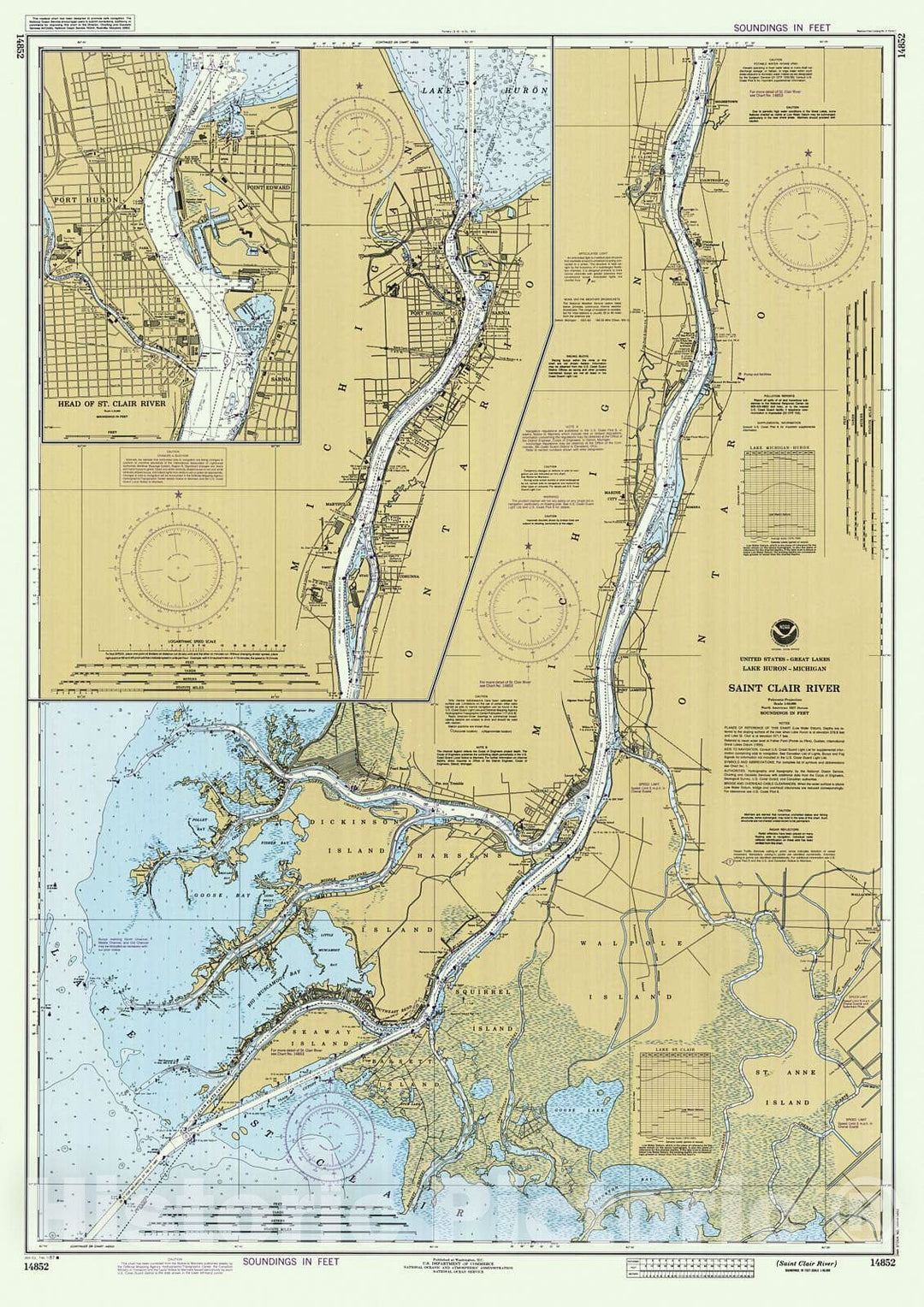 Historic Nautical Map - Saint Clair River, 1987 NOAA Chart - Michigan (MI) - Vintage Wall Art