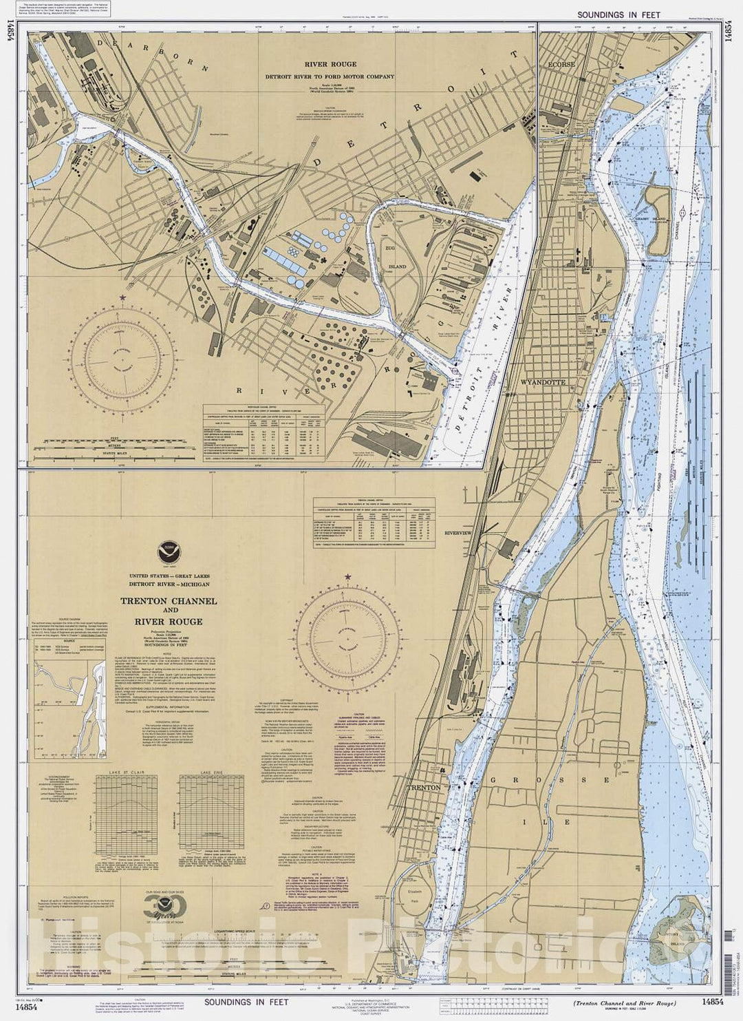 Historic Nautical Map - Trenton Channel And River Rouge, 2000 NOAA Chart - Michigan (MI) - Vintage Wall Art