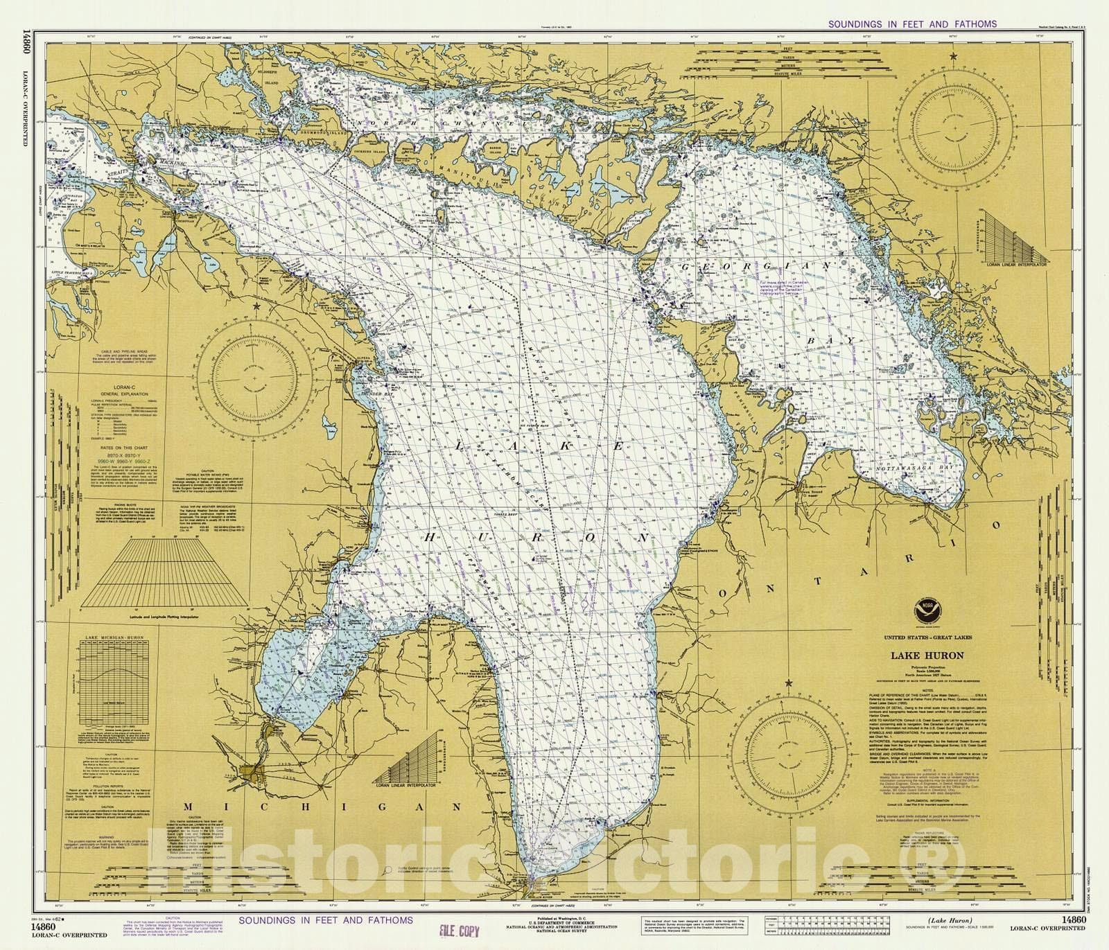 Historic Nautical Map - Lake Huron, 1982 NOAA Chart - Michigan (MI) - Vintage Wall Art