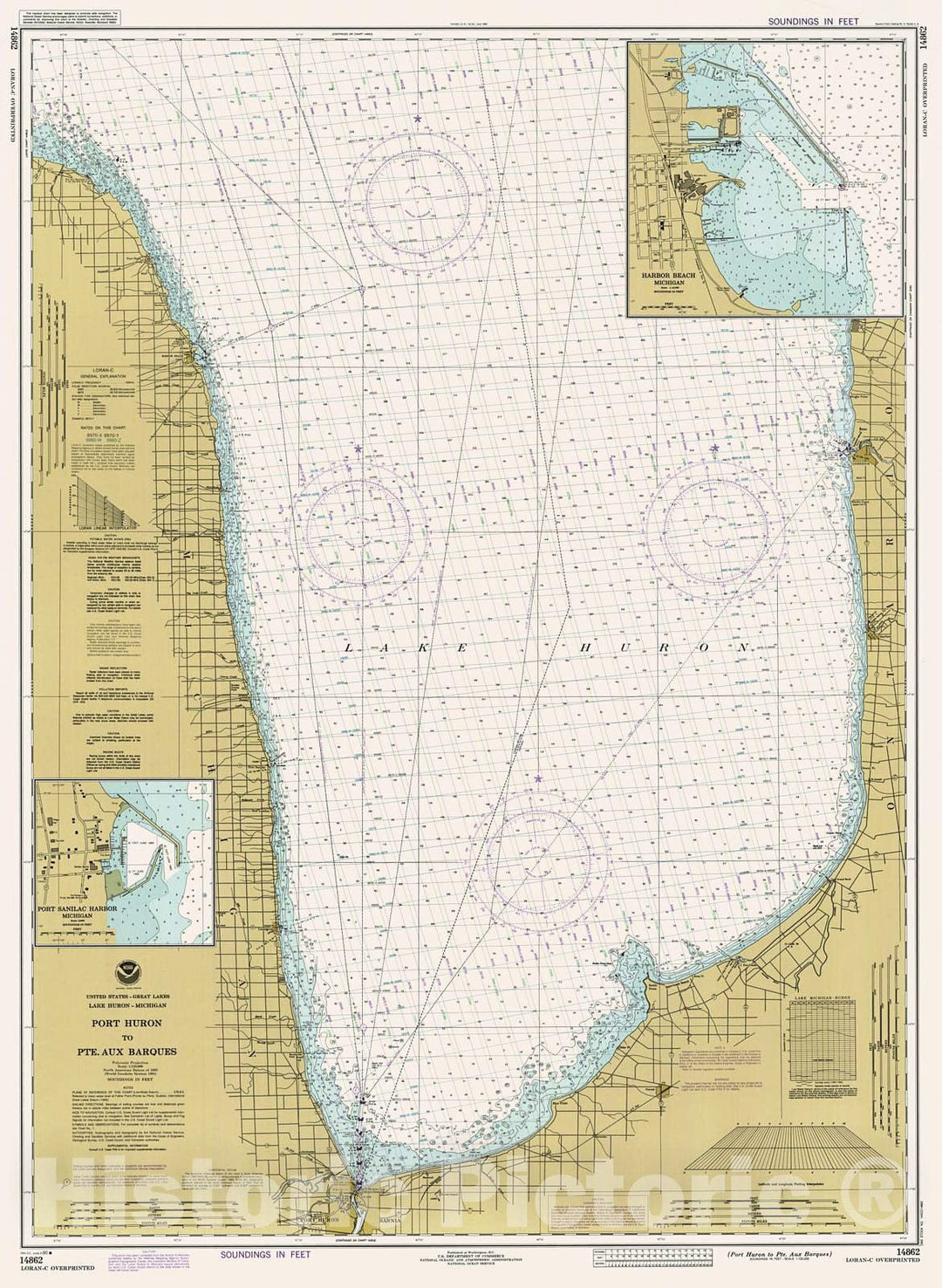 Historic Nautical Map - Port Huron To Pte Aux Barques, 1990 NOAA Chart - Michigan (MI) - Vintage Wall Art