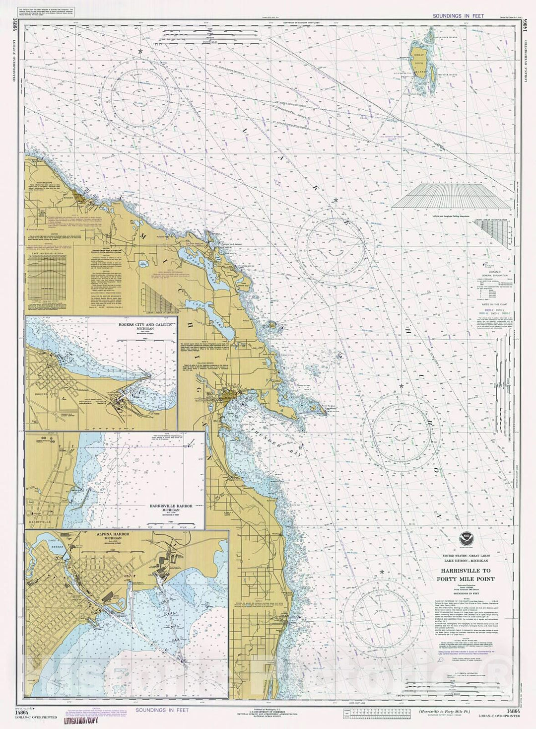 Historic Nautical Map - Harrisville To Forty Mile Pt, 1982 NOAA Chart - Michigan (MI) - Vintage Wall Art