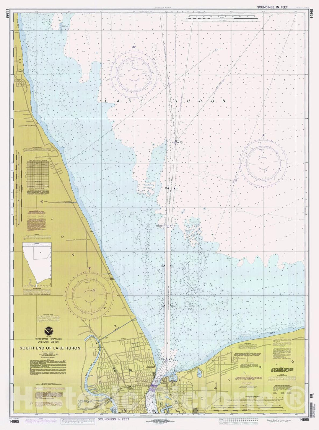 Historic Nautical Map - South End Of Lake Huron, 1999 NOAA Chart - Michigan (MI) - Vintage Wall Art