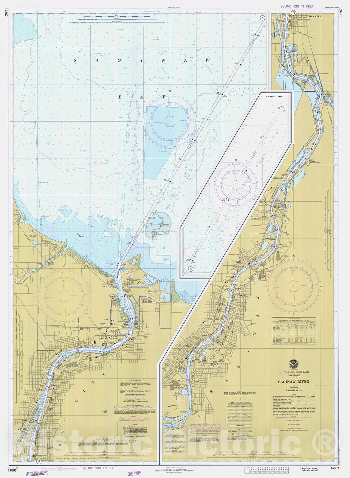 Historic Historic Nautical Map - Saginaw River, 1978 NOAA Chart - Michigan (MI) - Antique Vintage Decor Poster Wall Art Reproduction