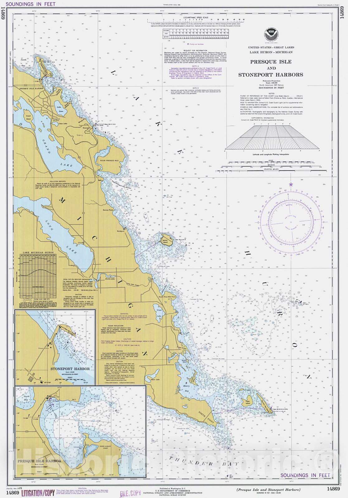 Historic Nautical Map - Presque Isle And Stoneport Harbors, 1978 NOAA Chart - Michigan (MI) - Vintage Wall Art