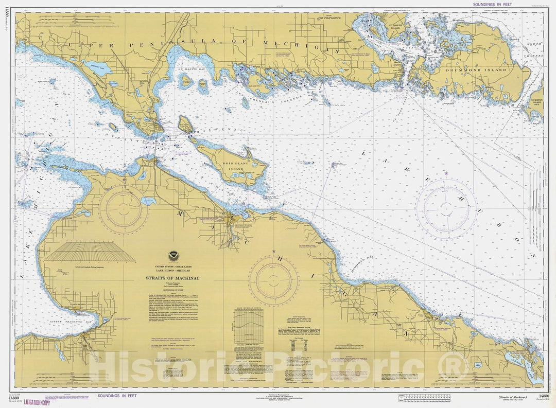 Historic Nautical Map - Straits Of Mackinac, 1977 NOAA Chart - Michigan (MI) - Vintage Wall Art