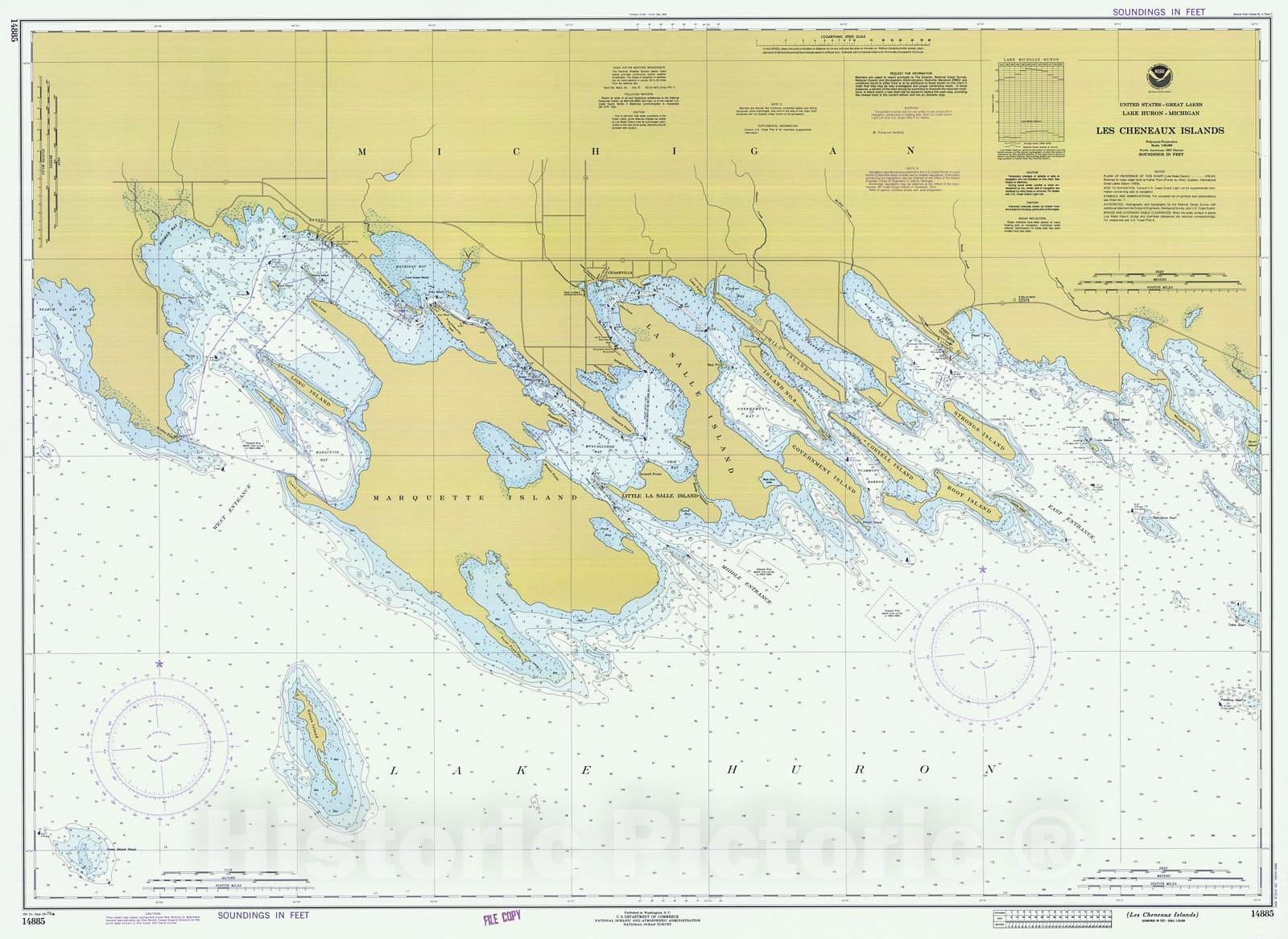 Historic Nautical Map - Les Cheneaux Islands, 1979 NOAA Chart - Michigan (MI) - Vintage Wall Art