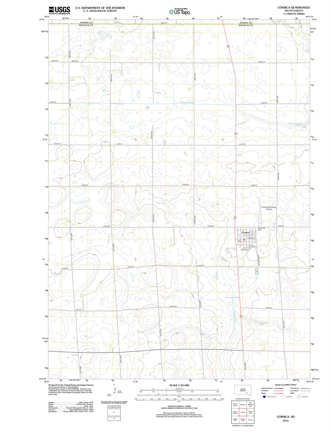 2012 Corsica, SD - South Dakota - USGS Topographic Map