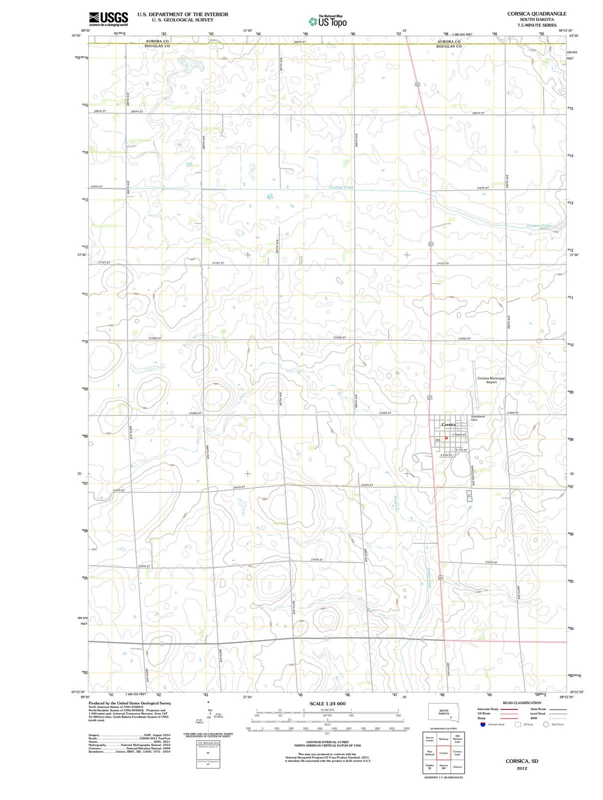 2012 Corsica, SD - South Dakota - USGS Topographic Map