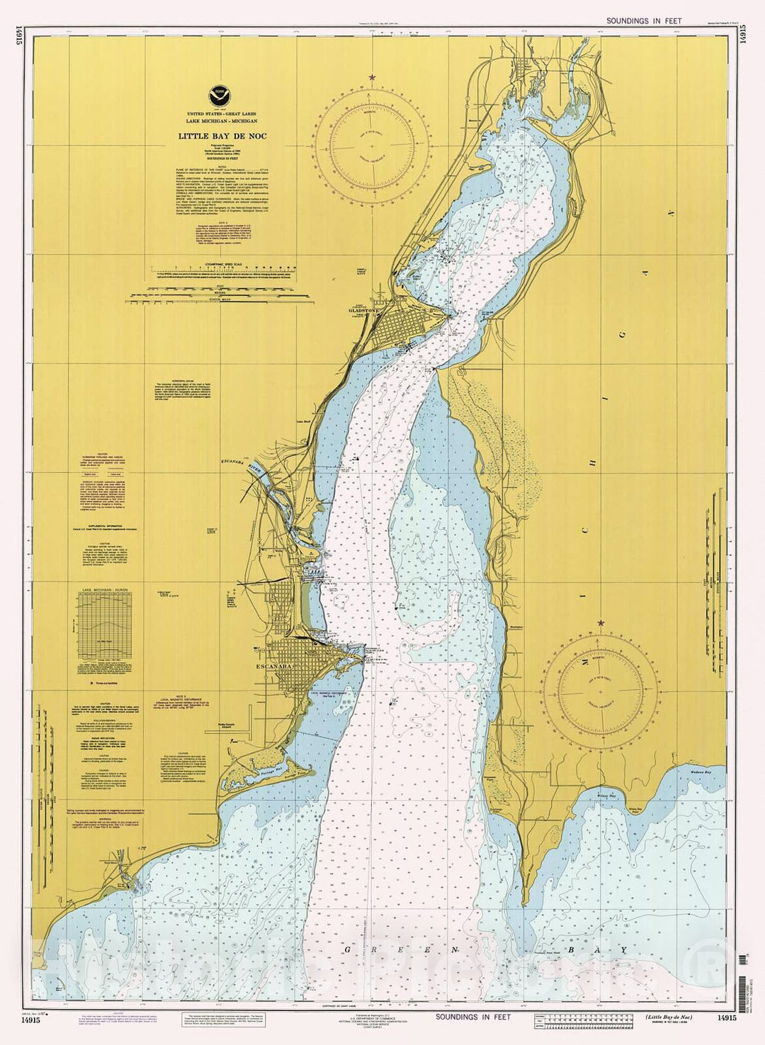 Historic Nautical Map - Little Bay De Noc, 1997 NOAA Chart - Michigan (MI) - Vintage Wall Art