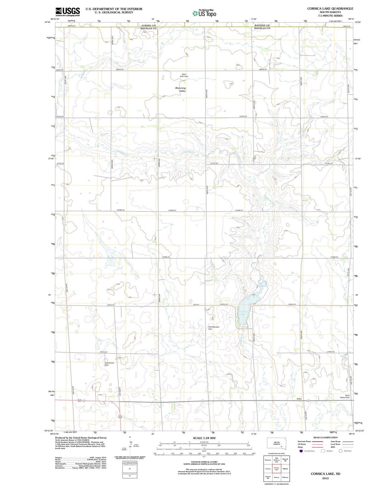 2012 Corsica Lake, SD - South Dakota - USGS Topographic Map