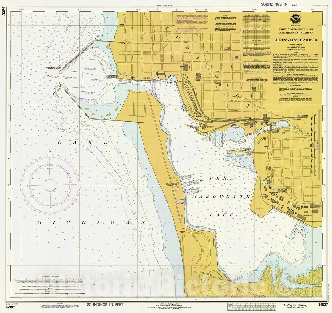 Historic Nautical Map - Ludington Harbor, 1979 NOAA Chart - Michigan (MI) - Vintage Wall Art