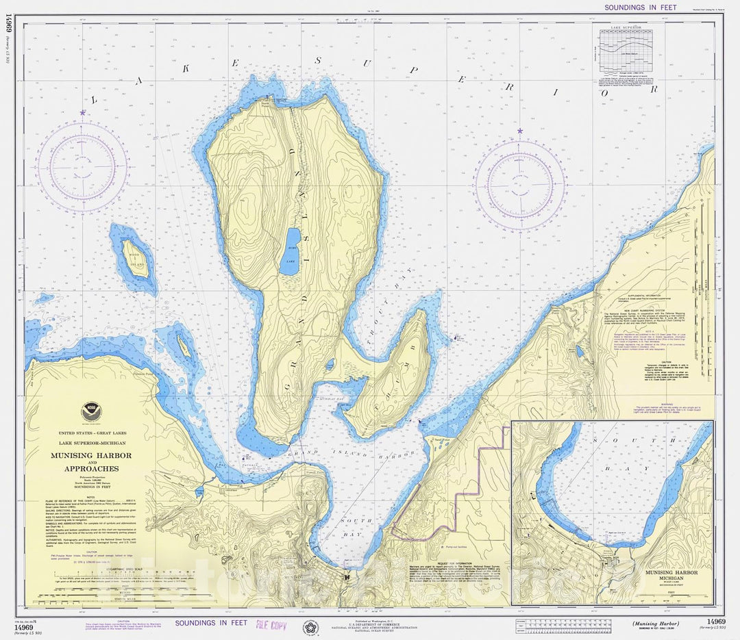 Historic Nautical Map - Munising Harbor, 1976 NOAA Chart - Michigan (MI) - Vintage Wall Art