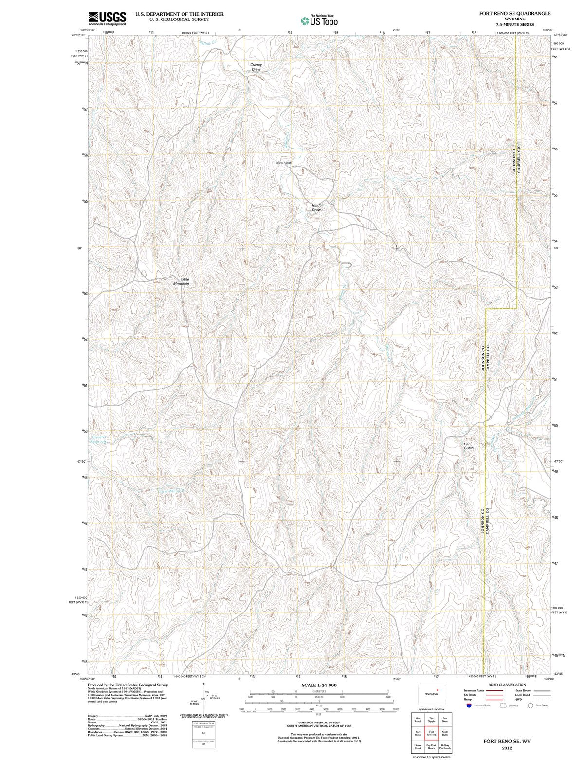 2012 Fort Reno, WY - Wyoming - USGS Topographic Map