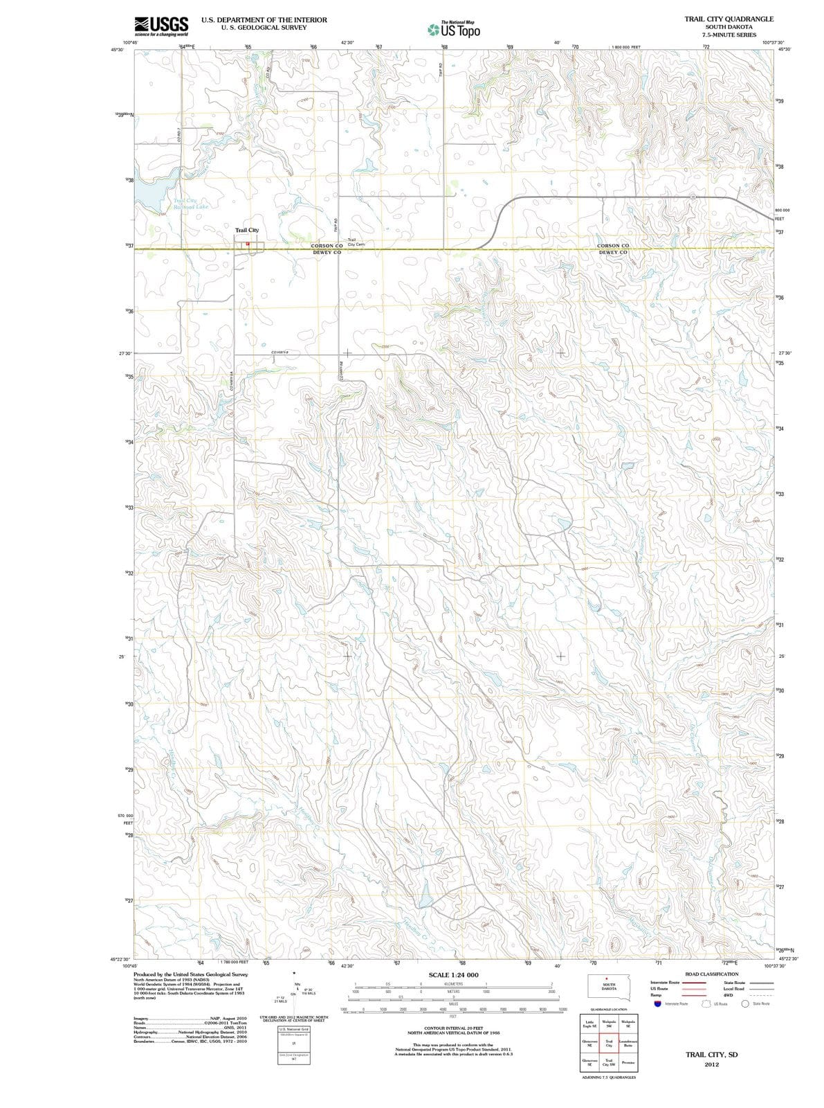 2012 Trail City, SD - South Dakota - USGS Topographic Map