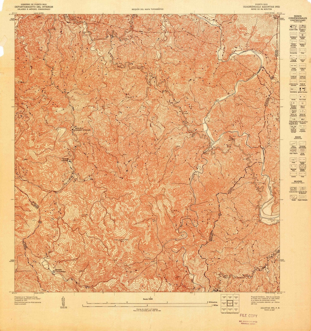 1947 Adjuntas, PR - Puerto Rico - USGS Topographic Map