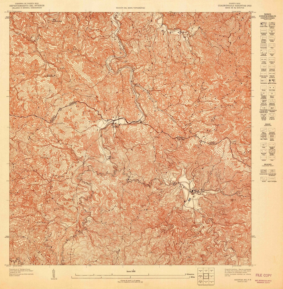 1947 Adjuntas NO, PR - Puerto Rico - USGS Topographic Map