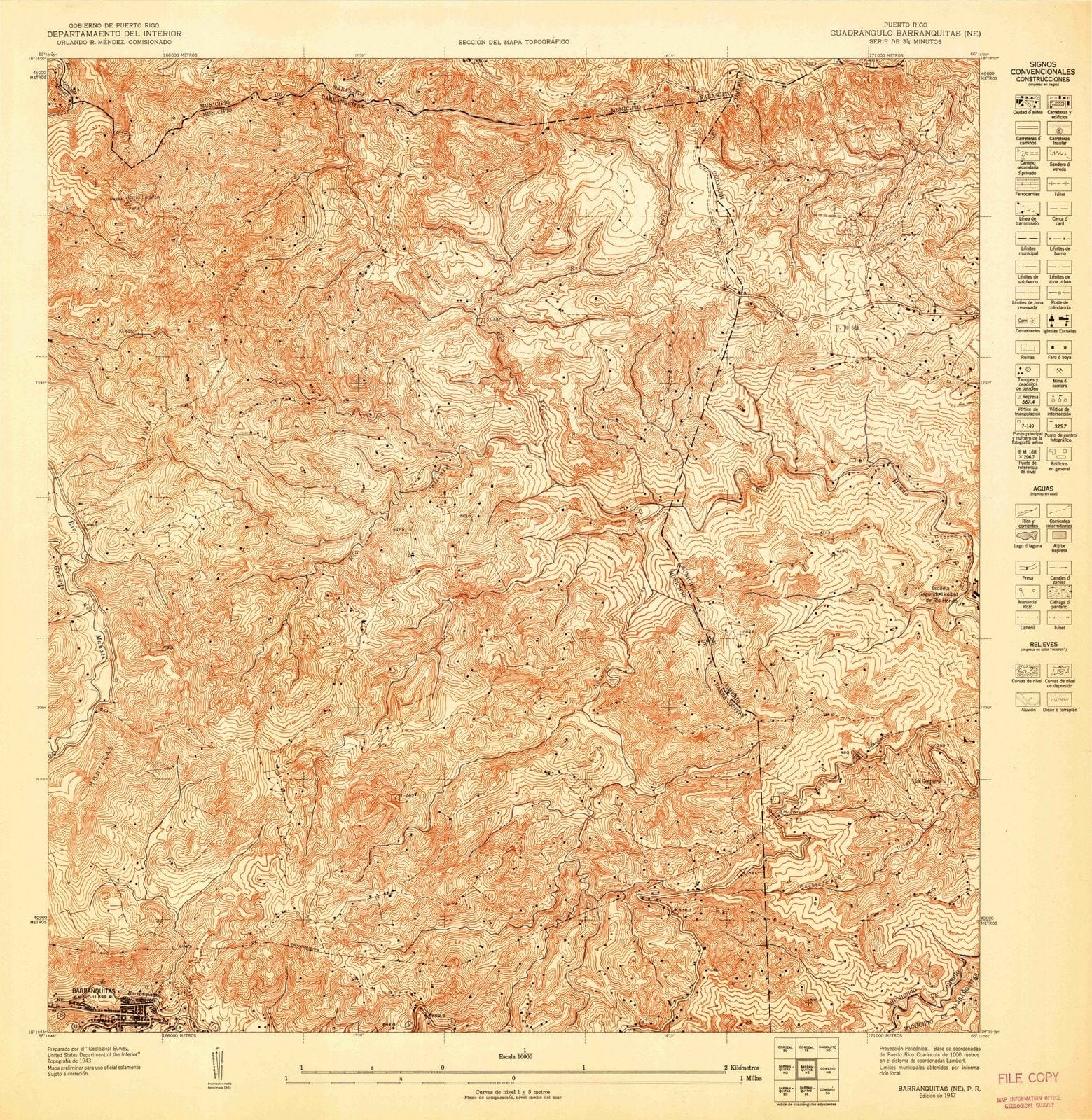 1947 Barranquitas, PR - Puerto Rico - USGS Topographic Map