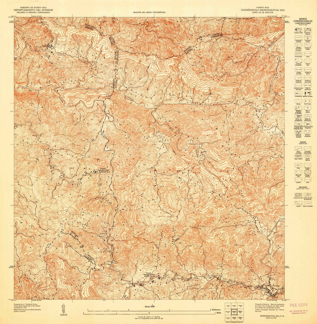 1947 Barranquitas NO, PR - Puerto Rico - USGS Topographic Map