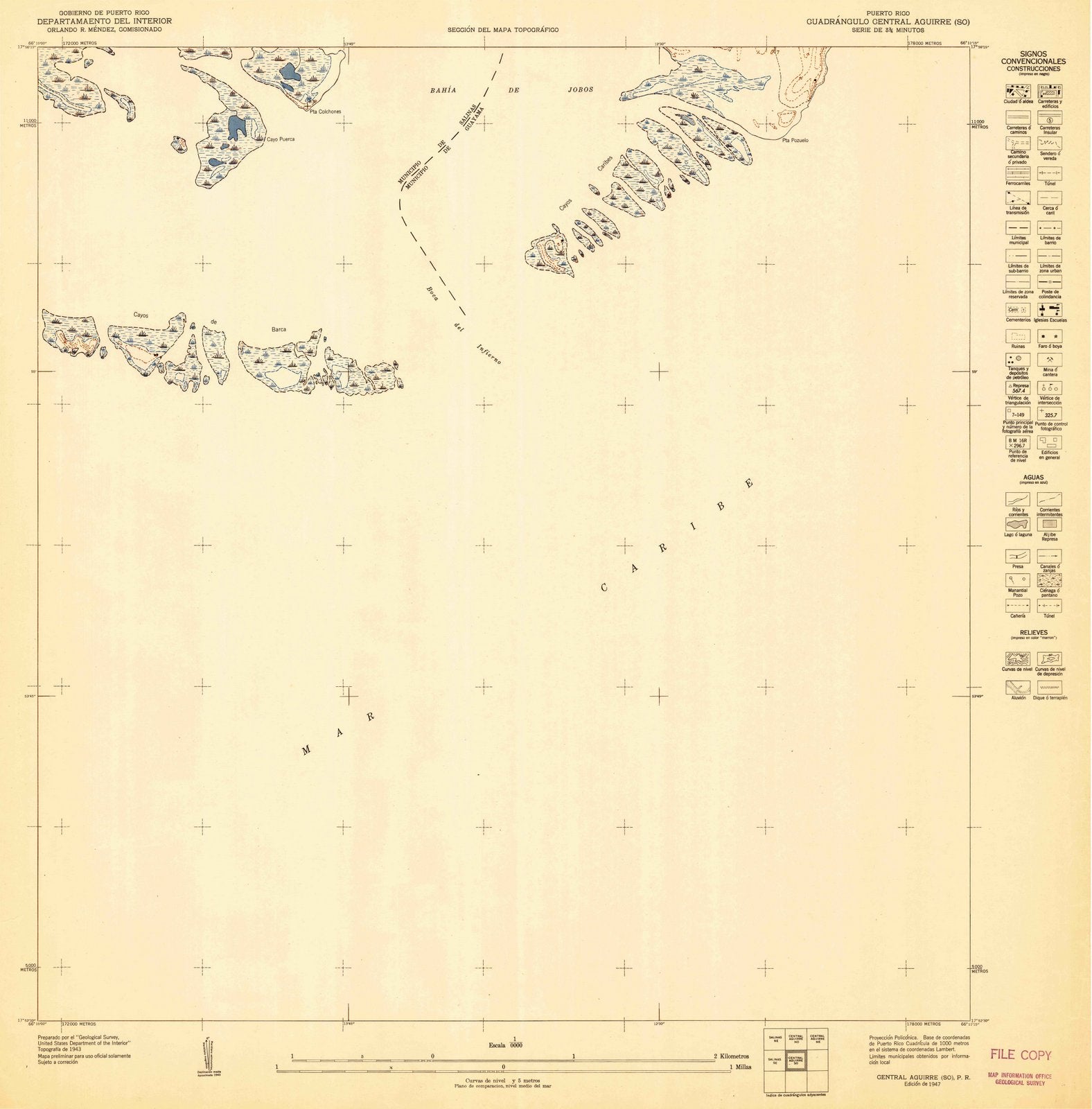 1947 Central Aquirre SO, PR - Puerto Rico - USGS Topographic Map