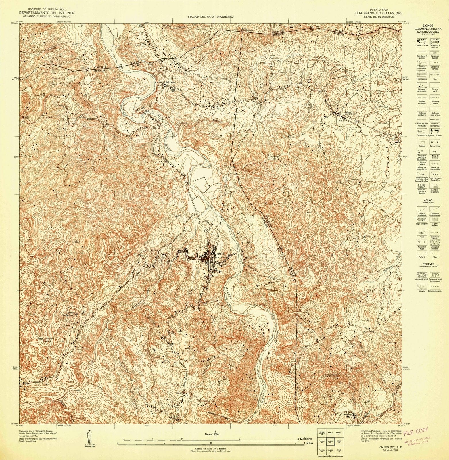 1947 Ciales NO, PR - Puerto Rico - USGS Topographic Map