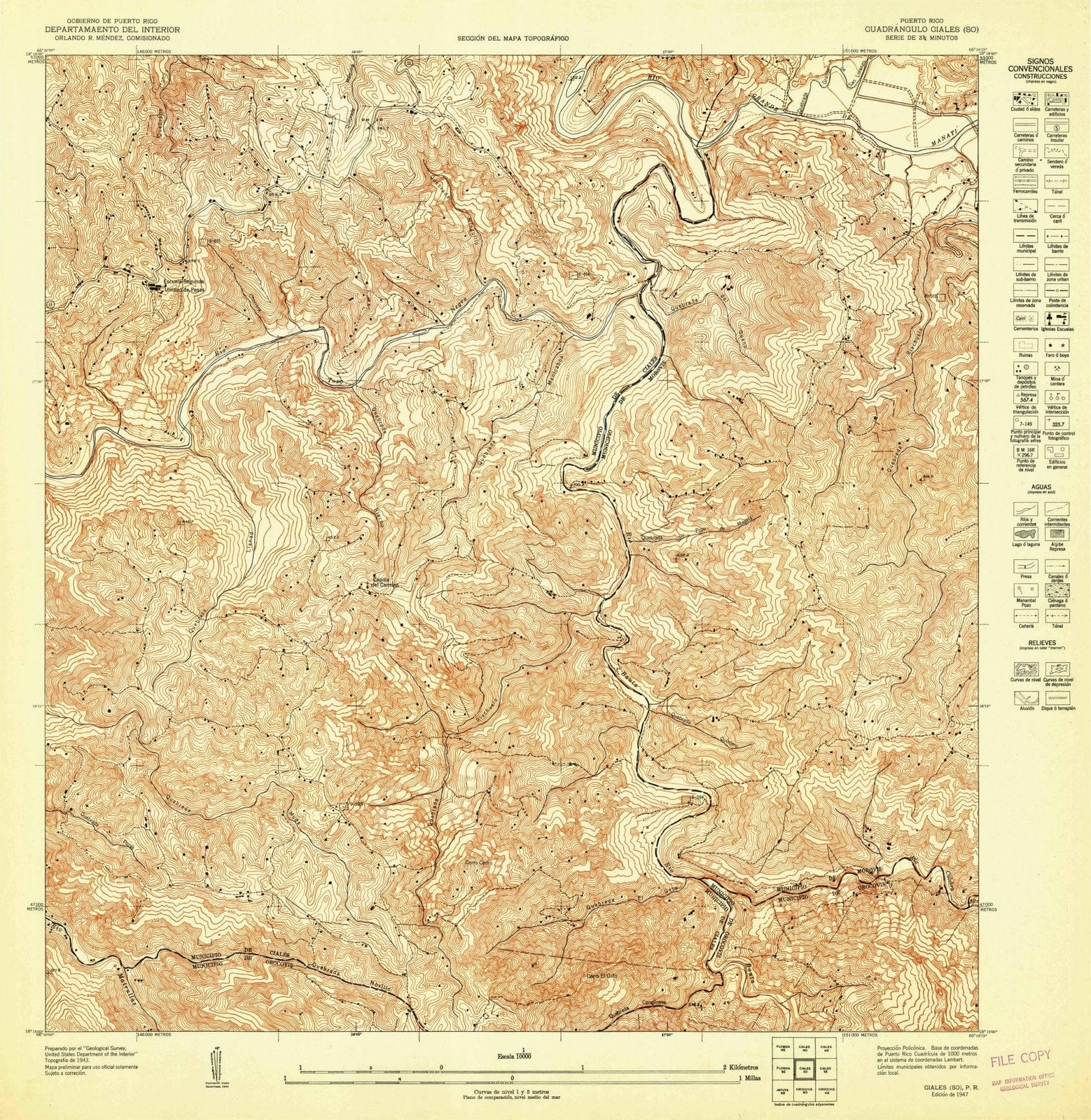 1947 Ciales SO, PR - Puerto Rico - USGS Topographic Map