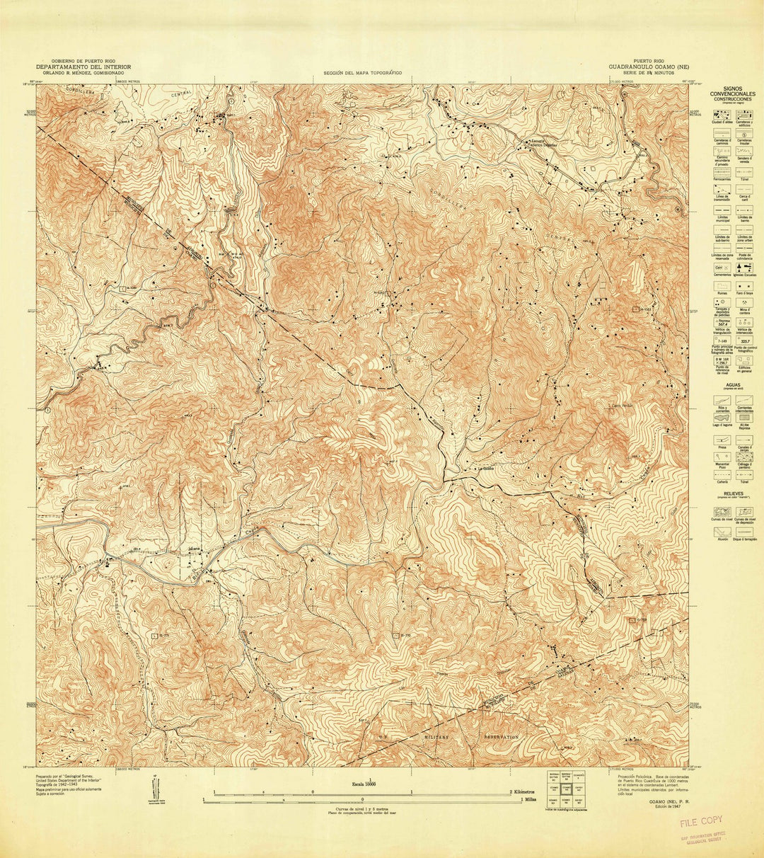 1947 Coamo, PR - Puerto Rico - USGS Topographic Map