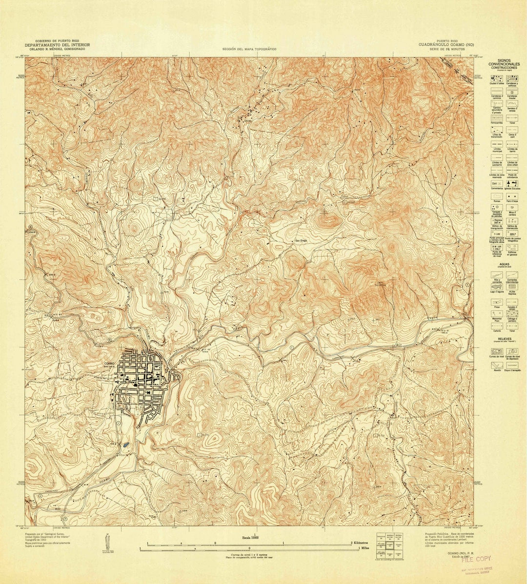 1947 Coamo NO, PR - Puerto Rico - USGS Topographic Map