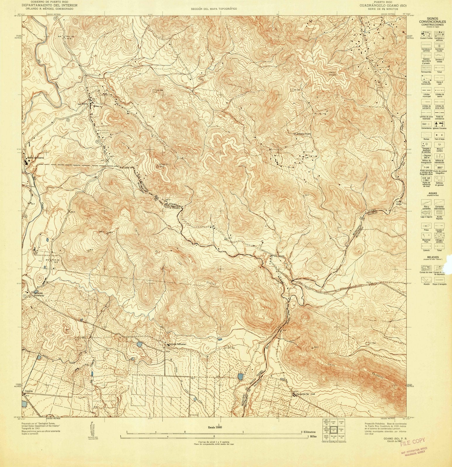 1947 Coamo SO, PR - Puerto Rico - USGS Topographic Map