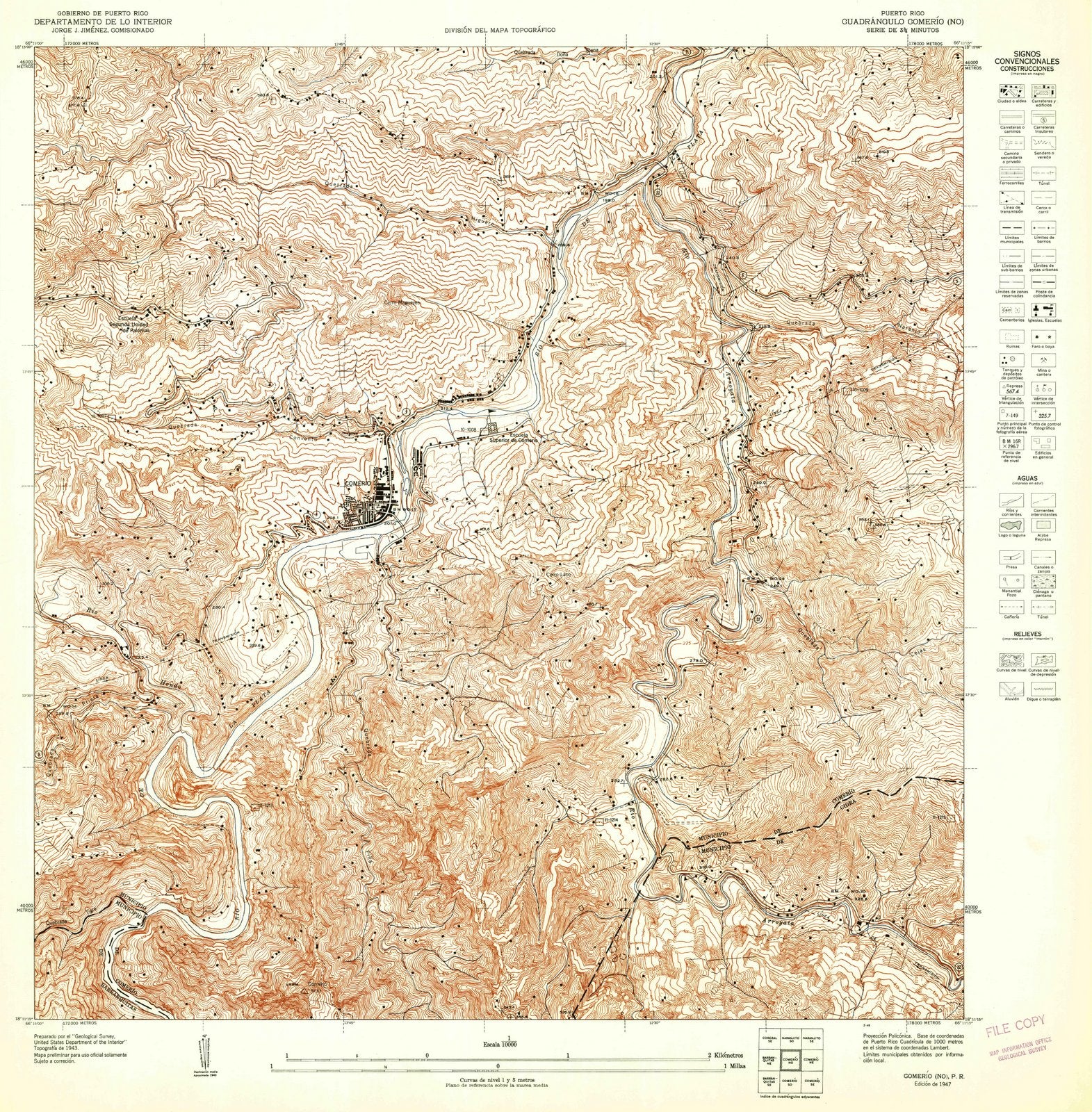 1947 Comerio NO, PR - Puerto Rico - USGS Topographic Map