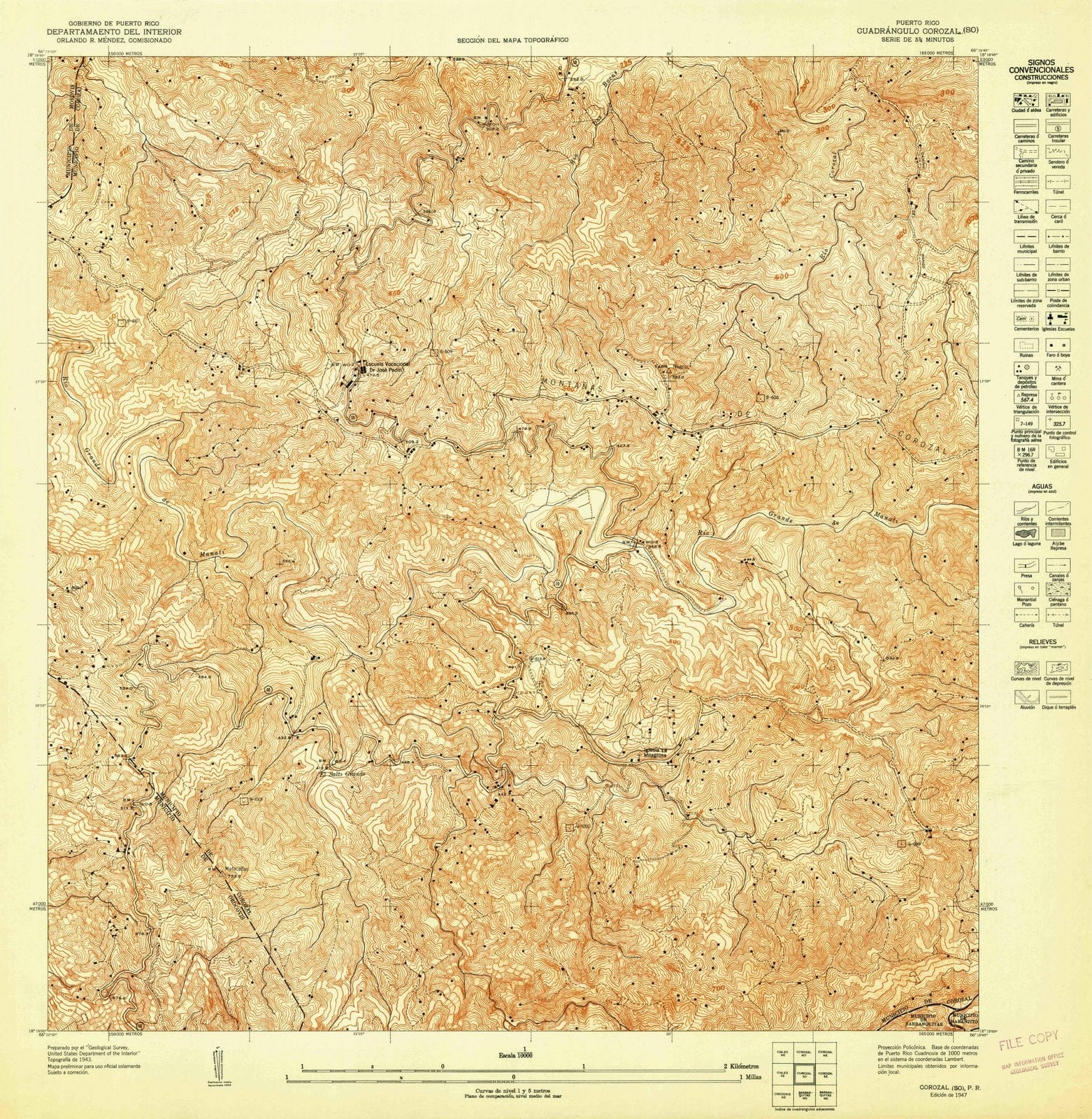 1947 Corozal SO, PR - Puerto Rico - USGS Topographic Map