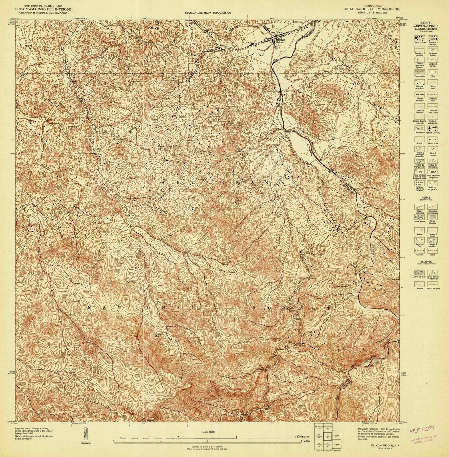 1947 El Yunque, PR - Puerto Rico - USGS Topographic Map