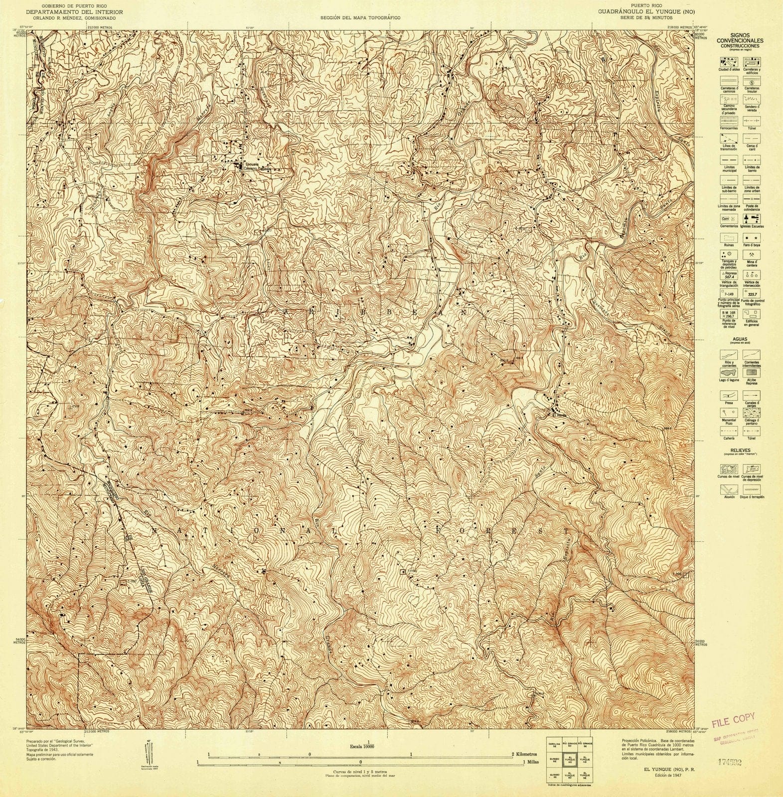 1947 El Yunque NO, PR - Puerto Rico - USGS Topographic Map