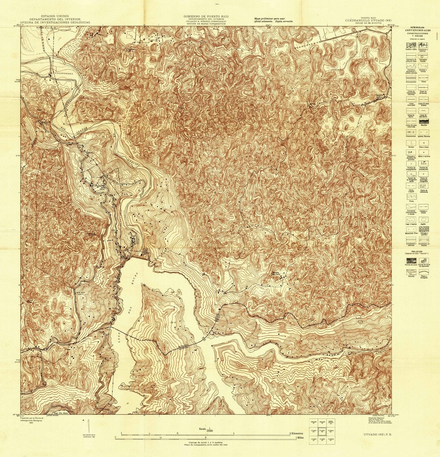 1943 Utuado, PR - Puerto Rico - USGS Topographic Map